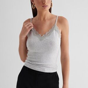 Express Ribbed Fitted V-Neck Lace Trim Cami